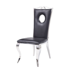 Cyrene - Side Chair (Set of 2) - Black Synthetic Leather & Stainless Steel