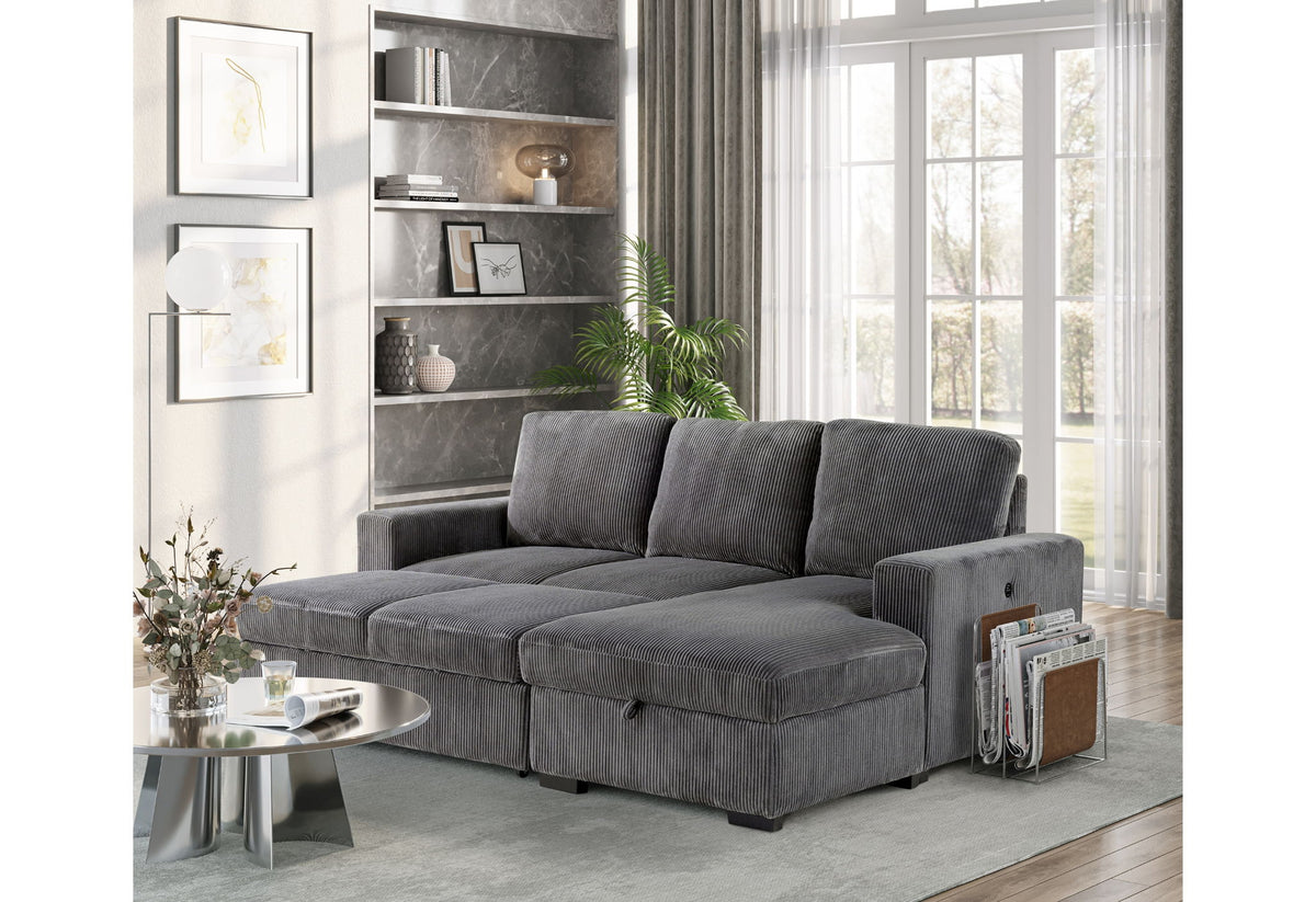 U2660 - L Shape Sectional With Pull Out Sofa Bed - Gray