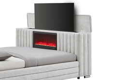 Elias - King Bed With Immersive Sound Speaker, LED, TV Lift, And Fireplace - Gray