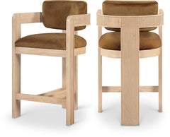 Sacha - Velvet Stool With Natural Base - Saddle