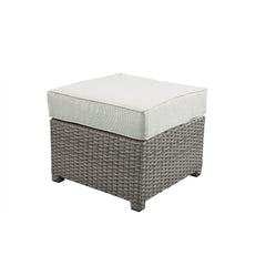 Salena - Patio Sofa With 2 Pillows & Ottoman - Beige Fabric & Gray Wicker