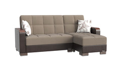 Ottomanson Armada X - Upholstered Convertible Wood Trimmed Chaise Lounge With Storage - Beige/Brown PU Chenille