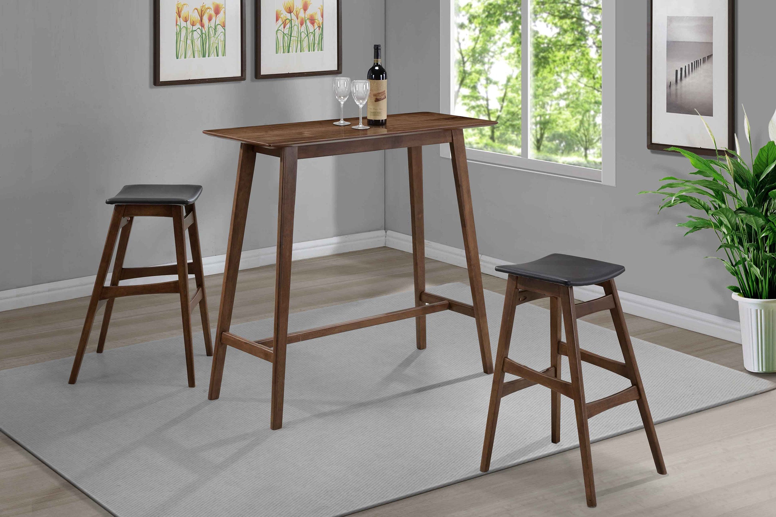 Finnick 3-piece Rectangular Pub Height Bar Table Set Walnut - MyWaynesHome #