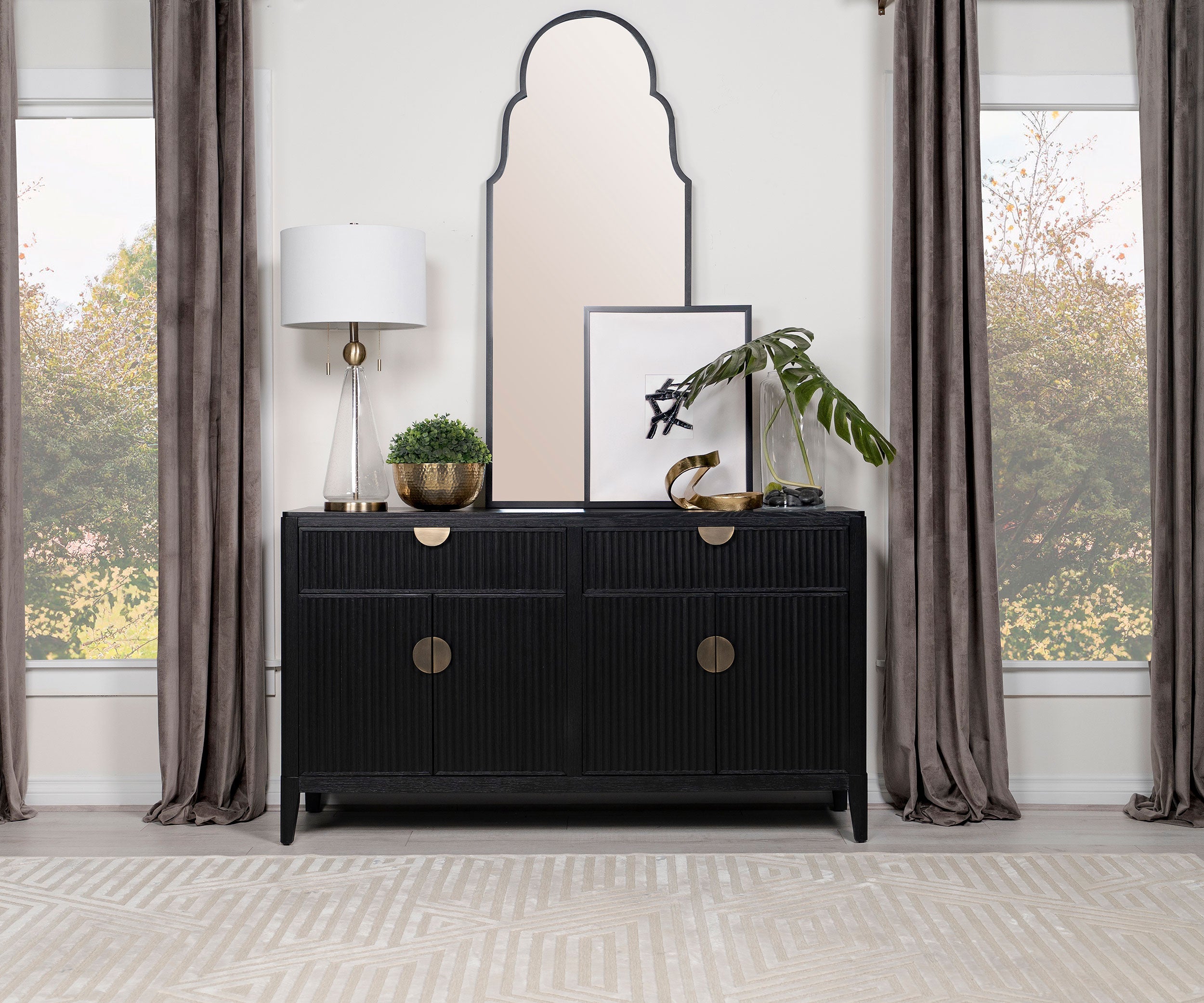 Brookmead 4-door Sideboard Buffet Storage Cabinet Black - MyWaynesHome #