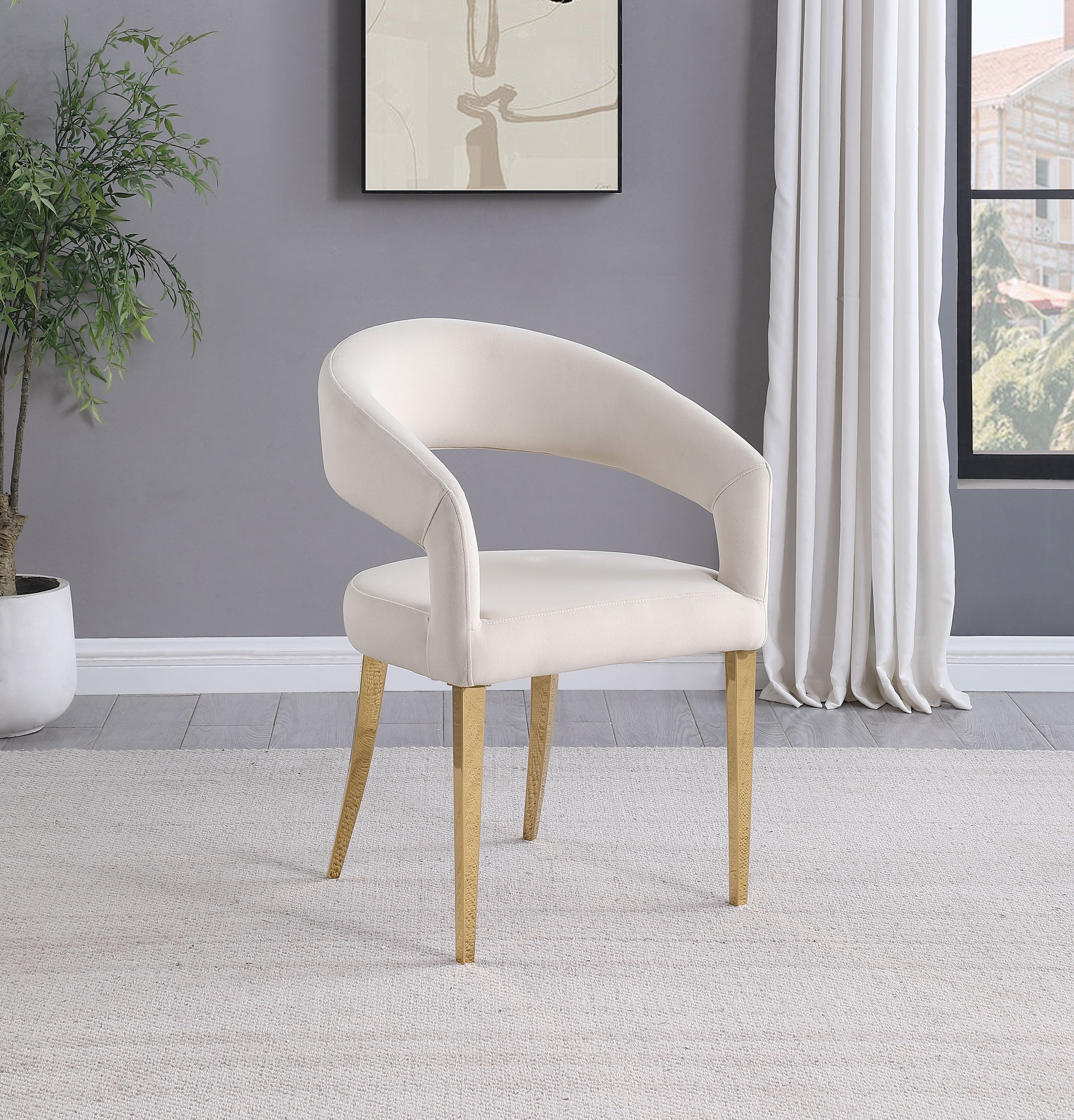 Galiano Velvet Upholstered Dining Arm Cream Beige (set Of 2) - MyWaynesHome #