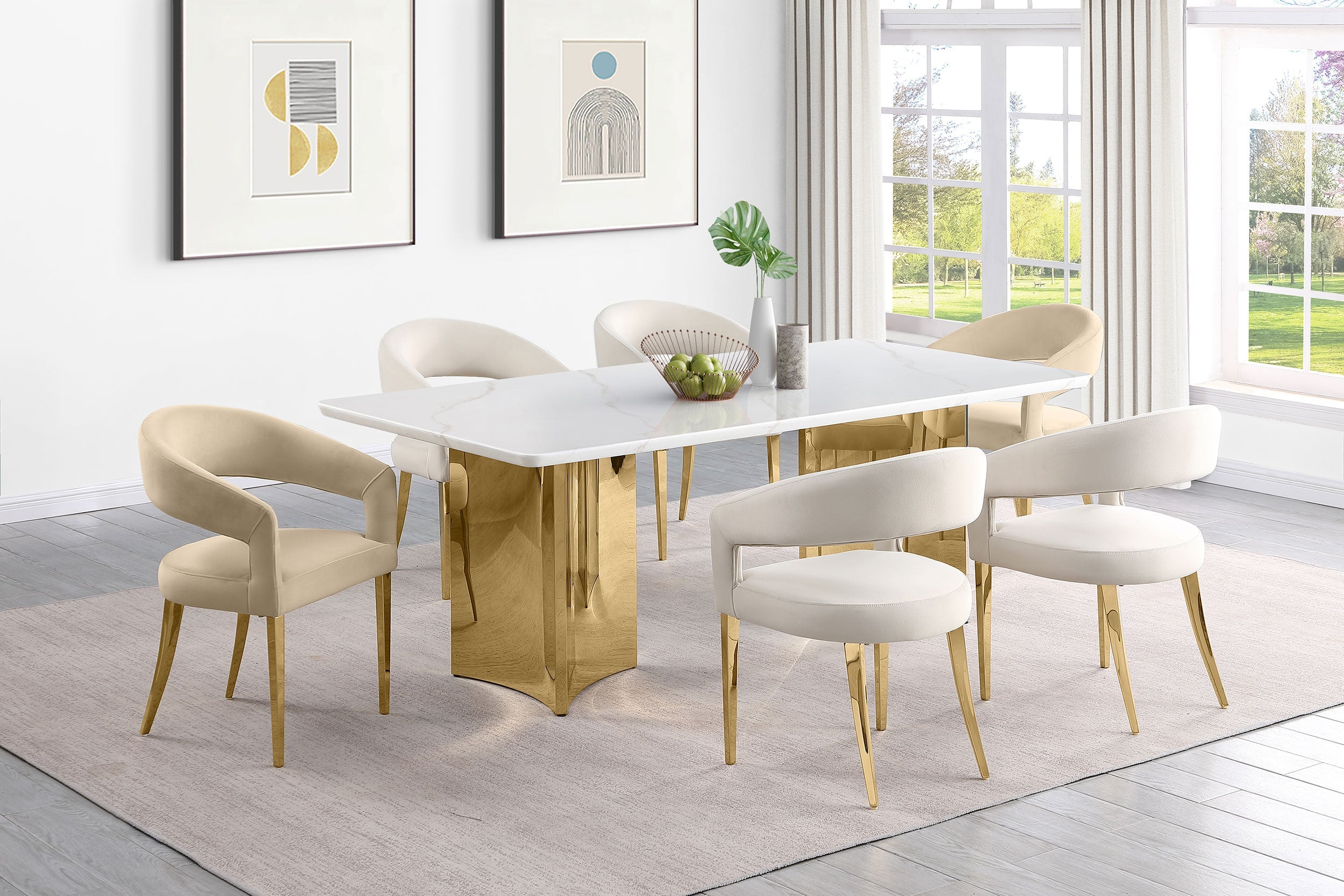 Galiano Velvet Upholstered Dining Arm Cream Beige (set Of 2) - MyWaynesHome #