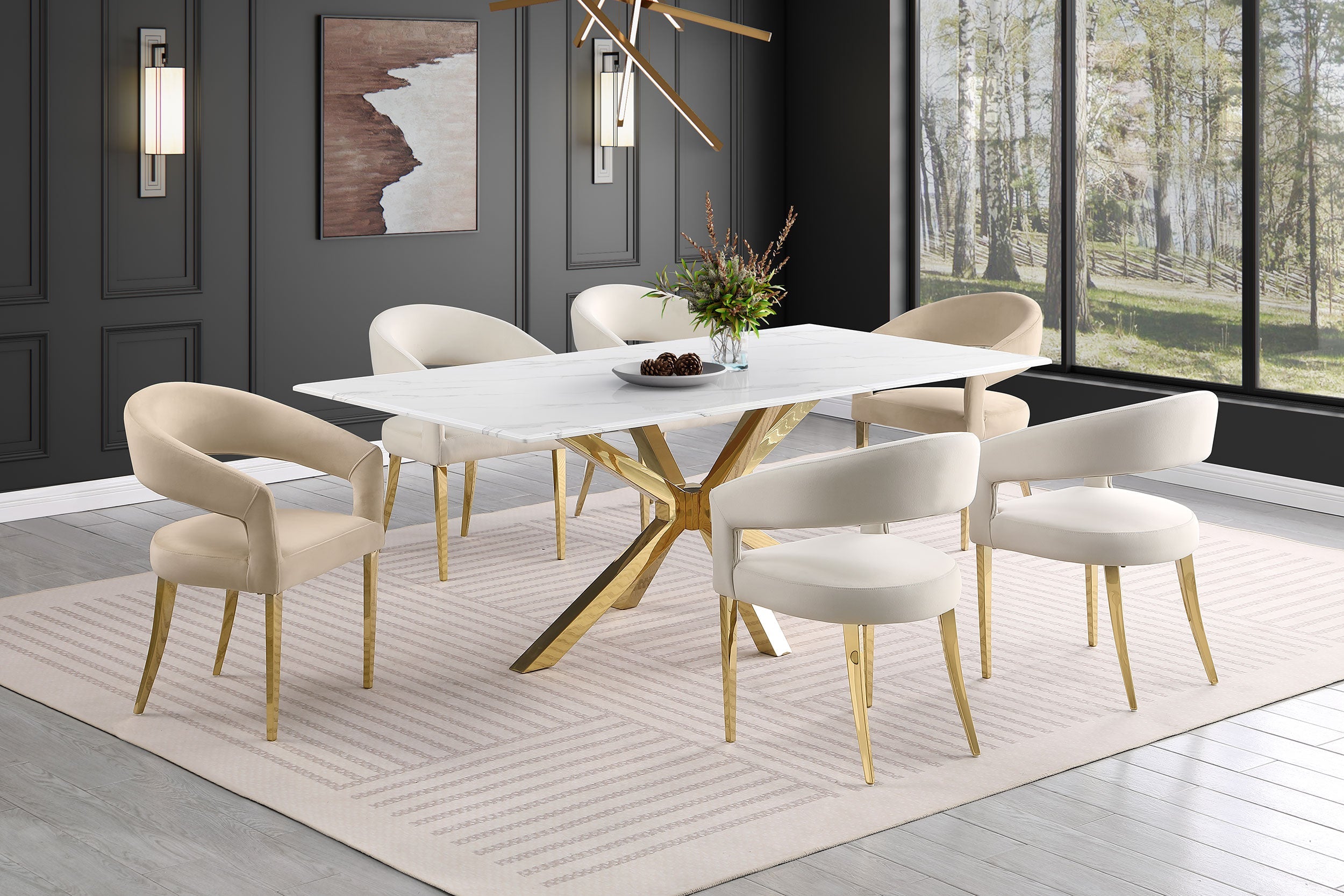 Galiano Velvet Upholstered Dining Arm Cream Beige (set Of 2) - MyWaynesHome #