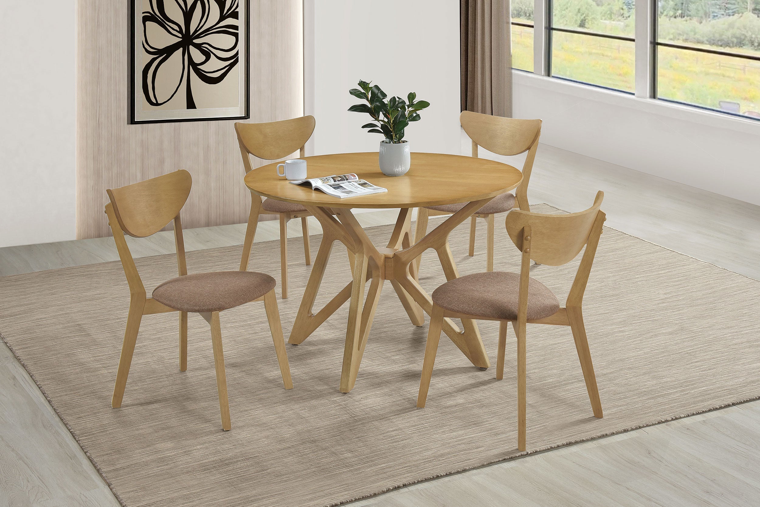 Elowen 5-piece Round Solid Wood Dining Set Light Walnut - MyWaynesHome #