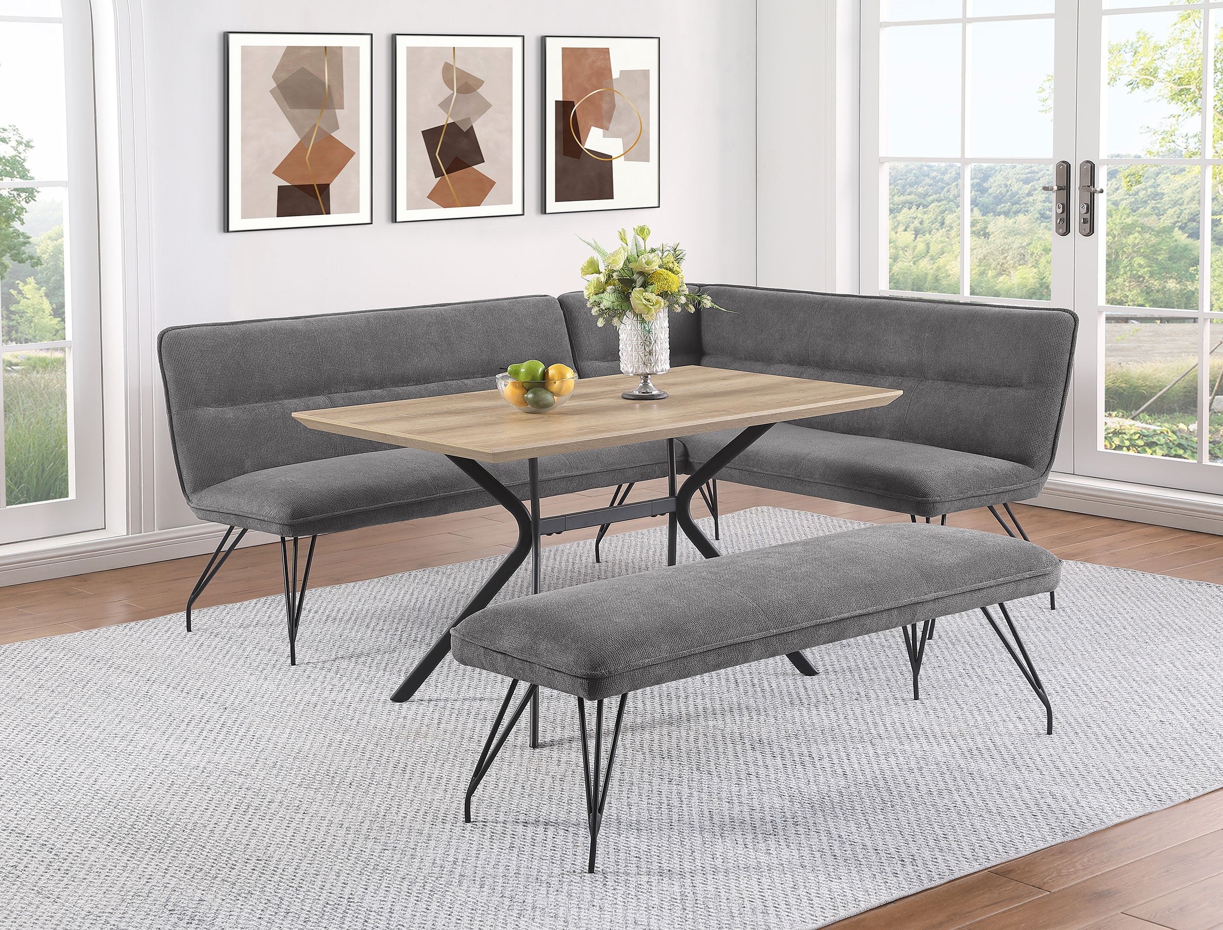 Dodson Fabric Upholstered L-shaped Nook Dining Bench Grey - MyWaynesHome #