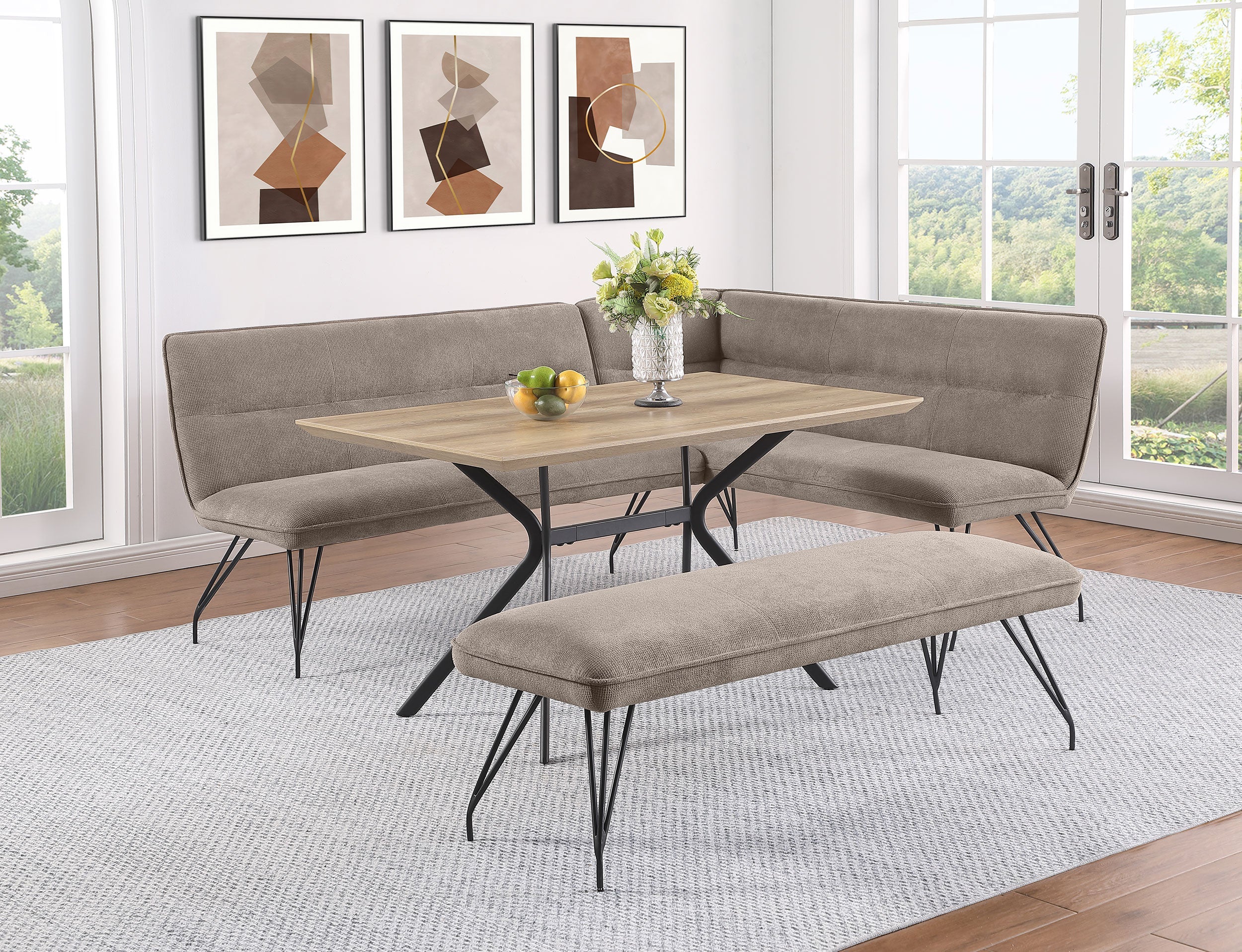 Dodson Fabric Upholstered L-shaped Nook Dining Bench Taupe - MyWaynesHome #