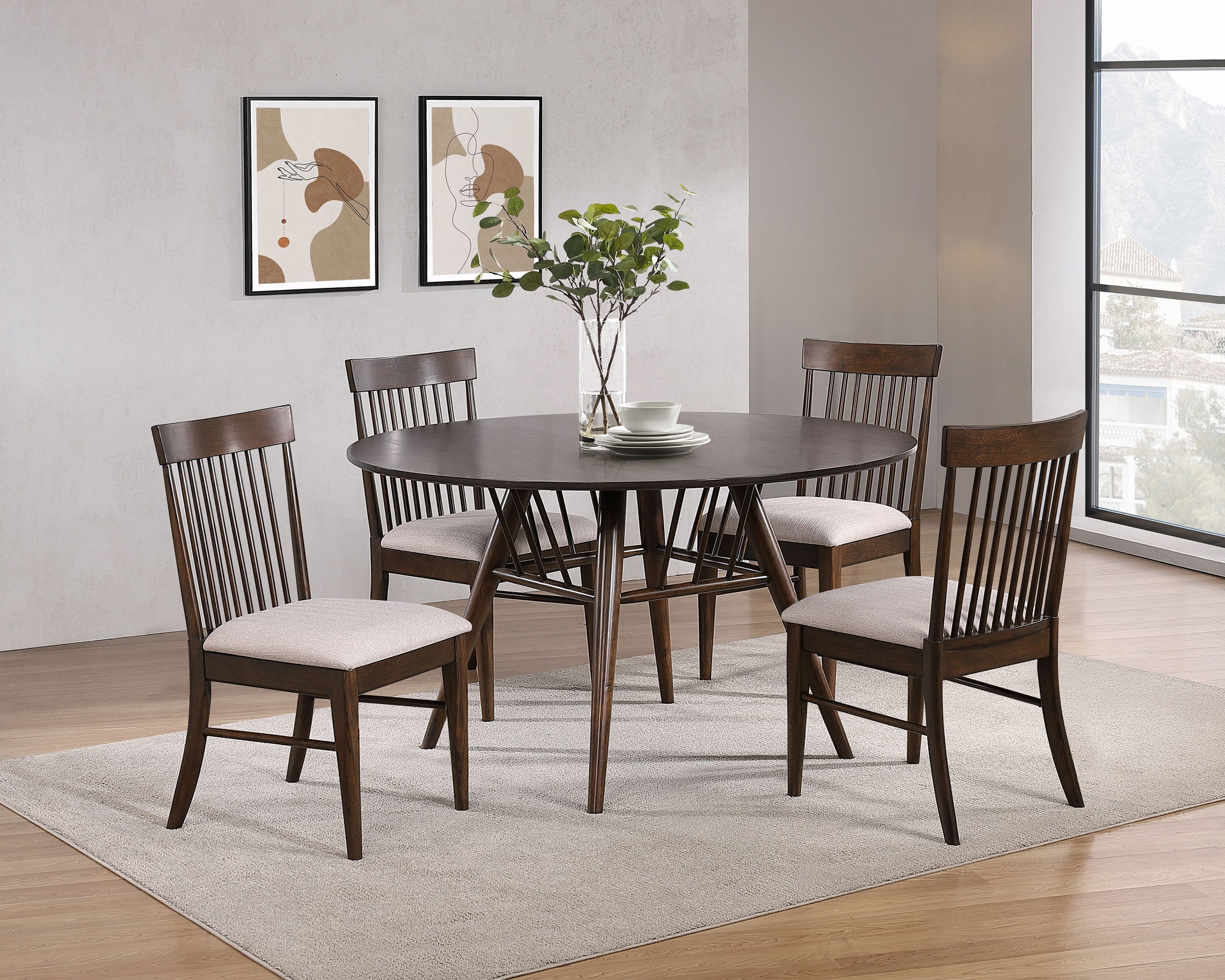 Everton Round 53-inch Wood Dining Table Dark Walnut - MyWaynesHome #