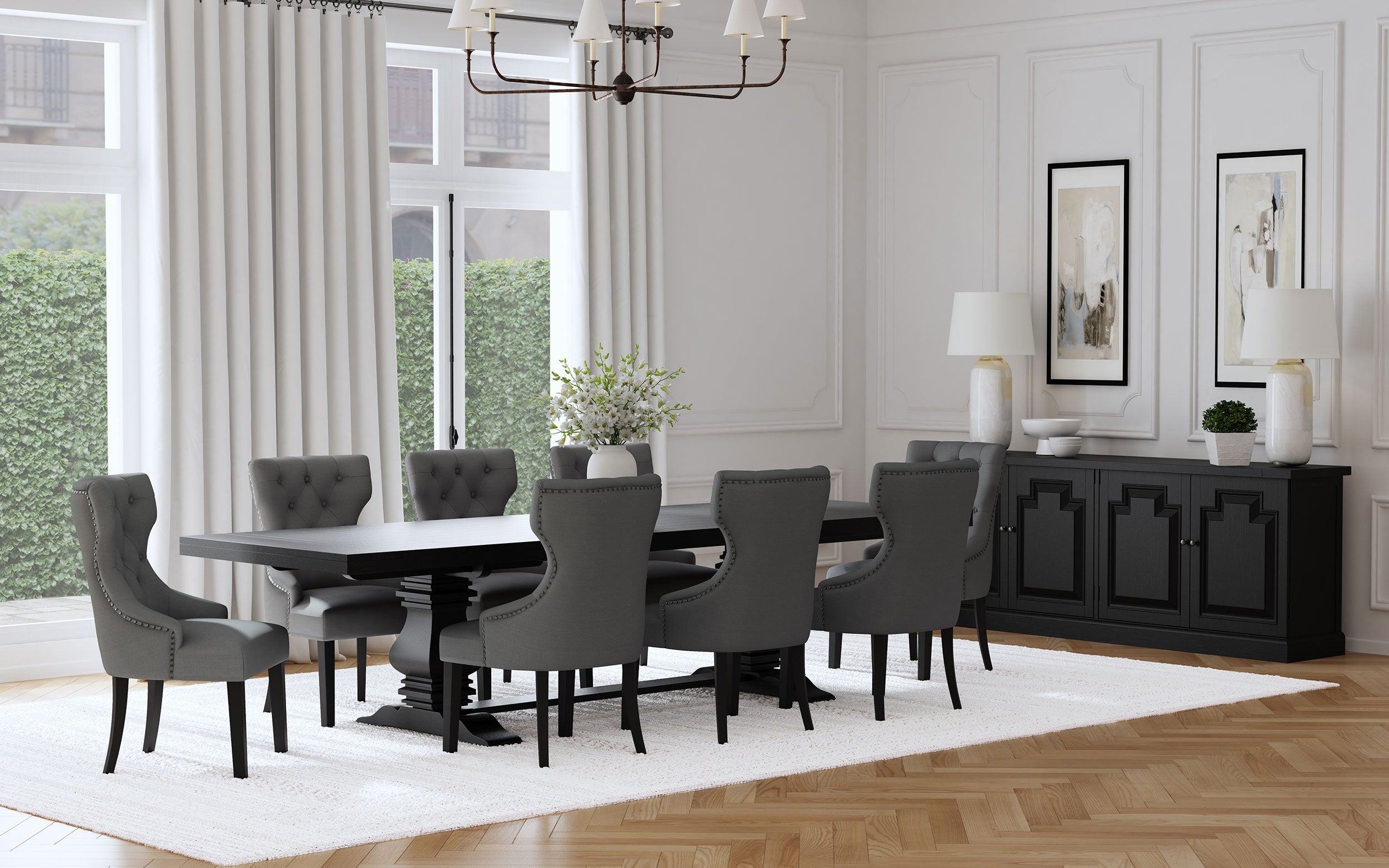 Florence 126-inch Extension Dining Table Distressed Black - MyWaynesHome #