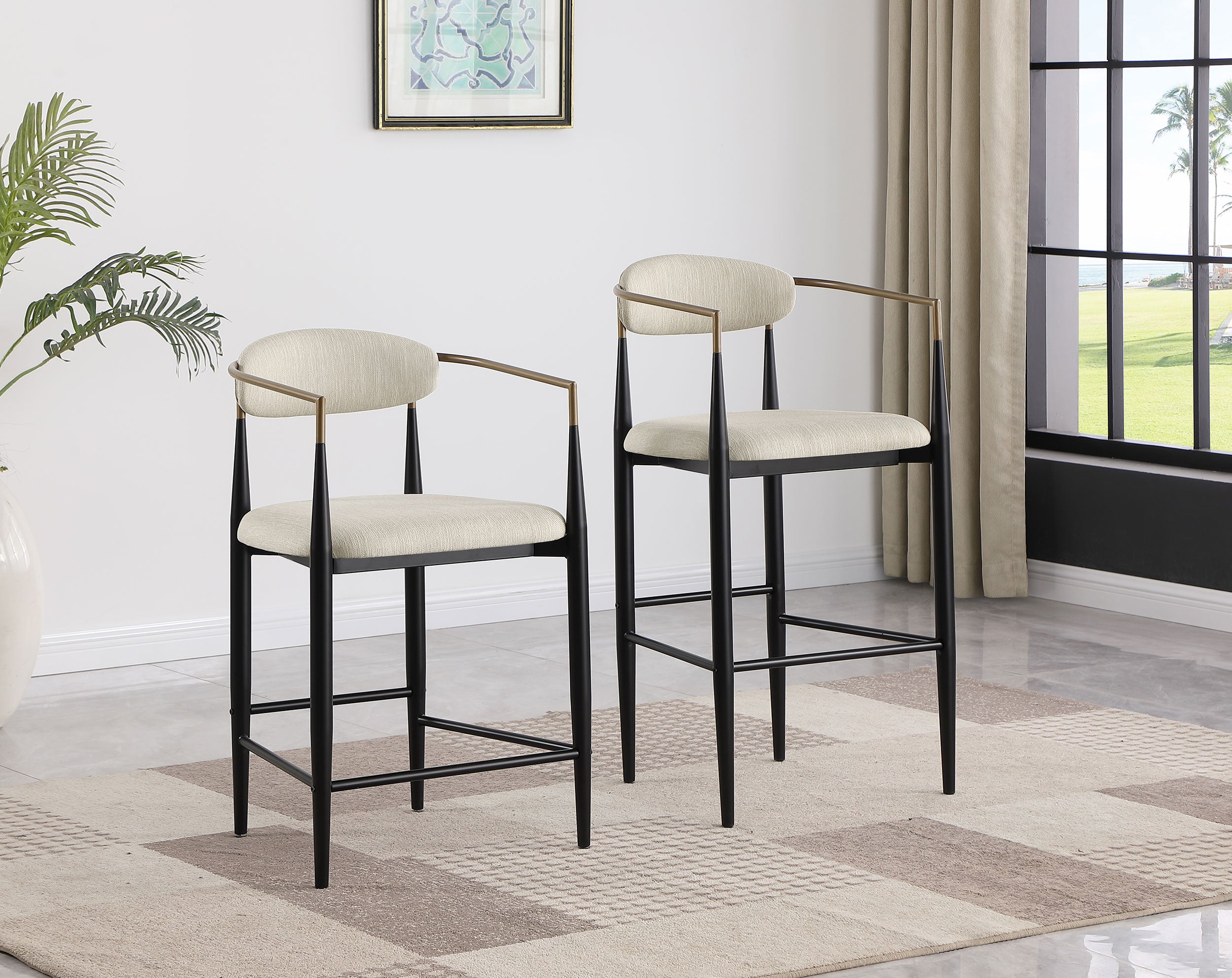 Tina Fabric Upholstered Bar Chair Beige (set Of 2) - MyWaynesHome #