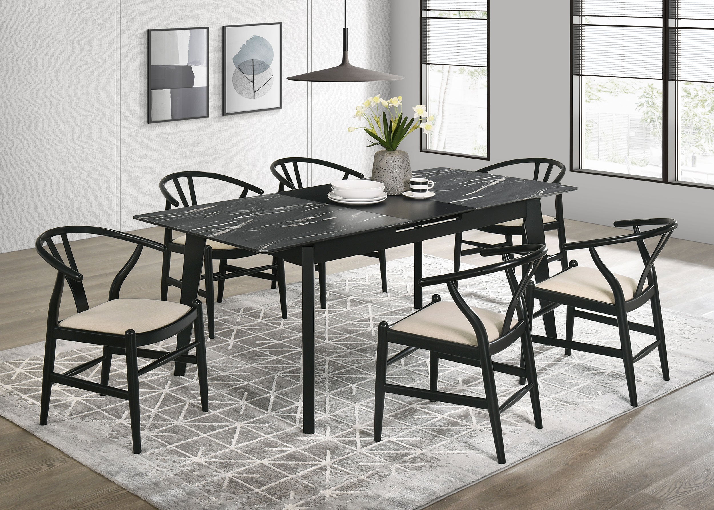 Crestmont 78-inch Extension Dining Table Black Faux Marble - MyWaynesHome #