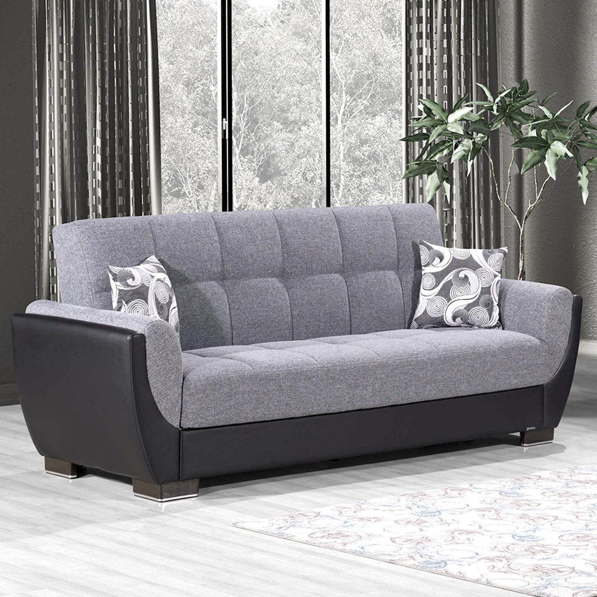 Ottomanson Armada Air - Upholstered Convertible Sofabed With Storage - Gray/Black PU Polyester