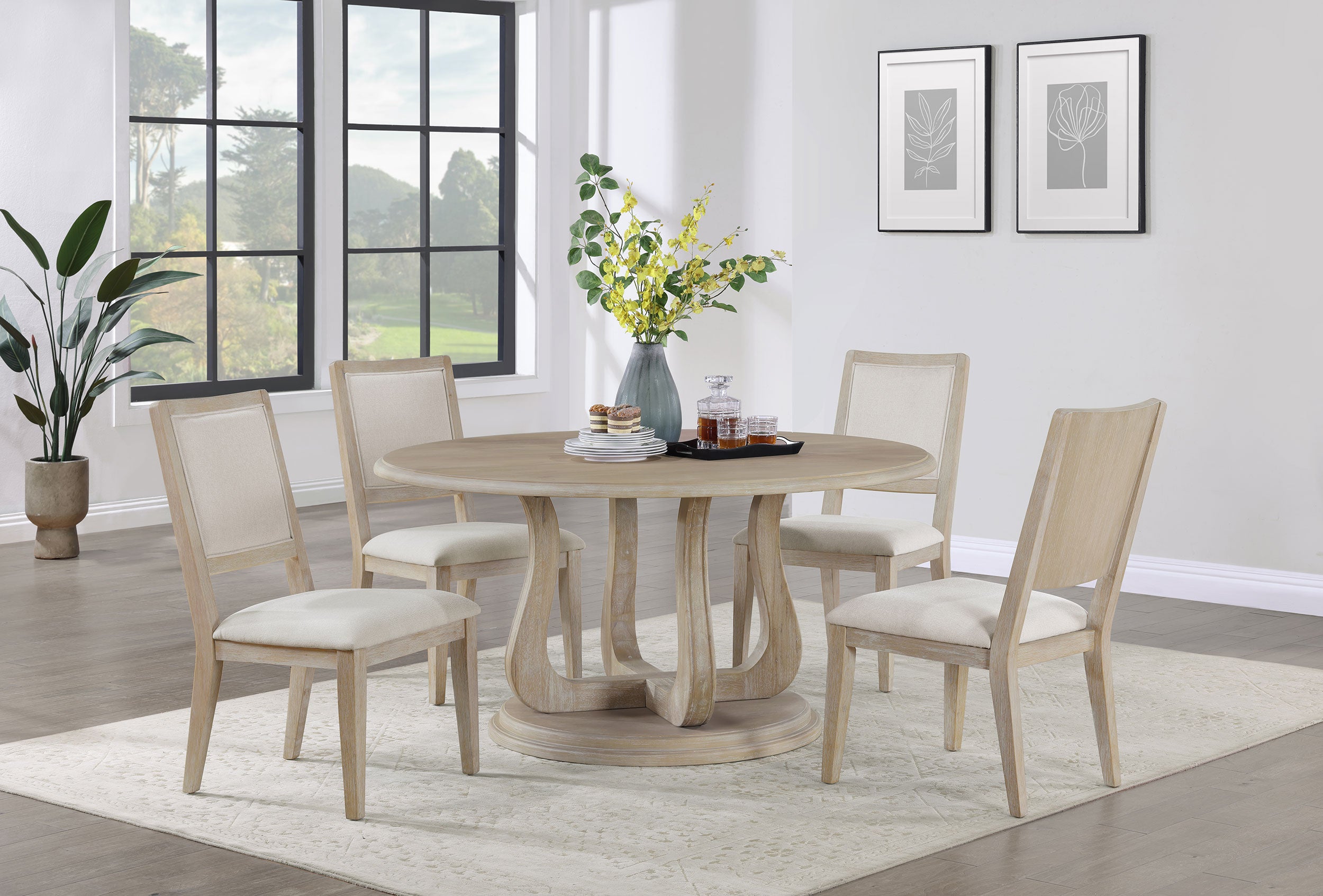 Trofello 5-piece Round Dining Table Set White Washed - MyWaynesHome #