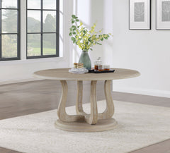 Trofello Round 60-inch Pedestal Dining Table White Washed - MyWaynesHome #