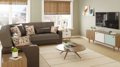 Ottomanson Armada X - Upholstered Convertible Wood Trimmed Sectional With Storage - Brown PU Polyester