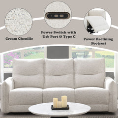 Lalisa - Power Motion Sofa With USB Port - Cream Chenille