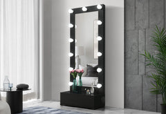 Ella - Narrow Tall Mirror With Drawer And Speakers - Black