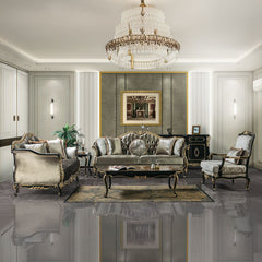 Betria - Loveseat With 4 Pillows - Light Green Velvet, Gold & Black High Gloss