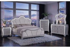 Aria - 5 Piece King Bedroom Set (Bed, Dresser & Mirror, Nightstand, Chest) - Silver