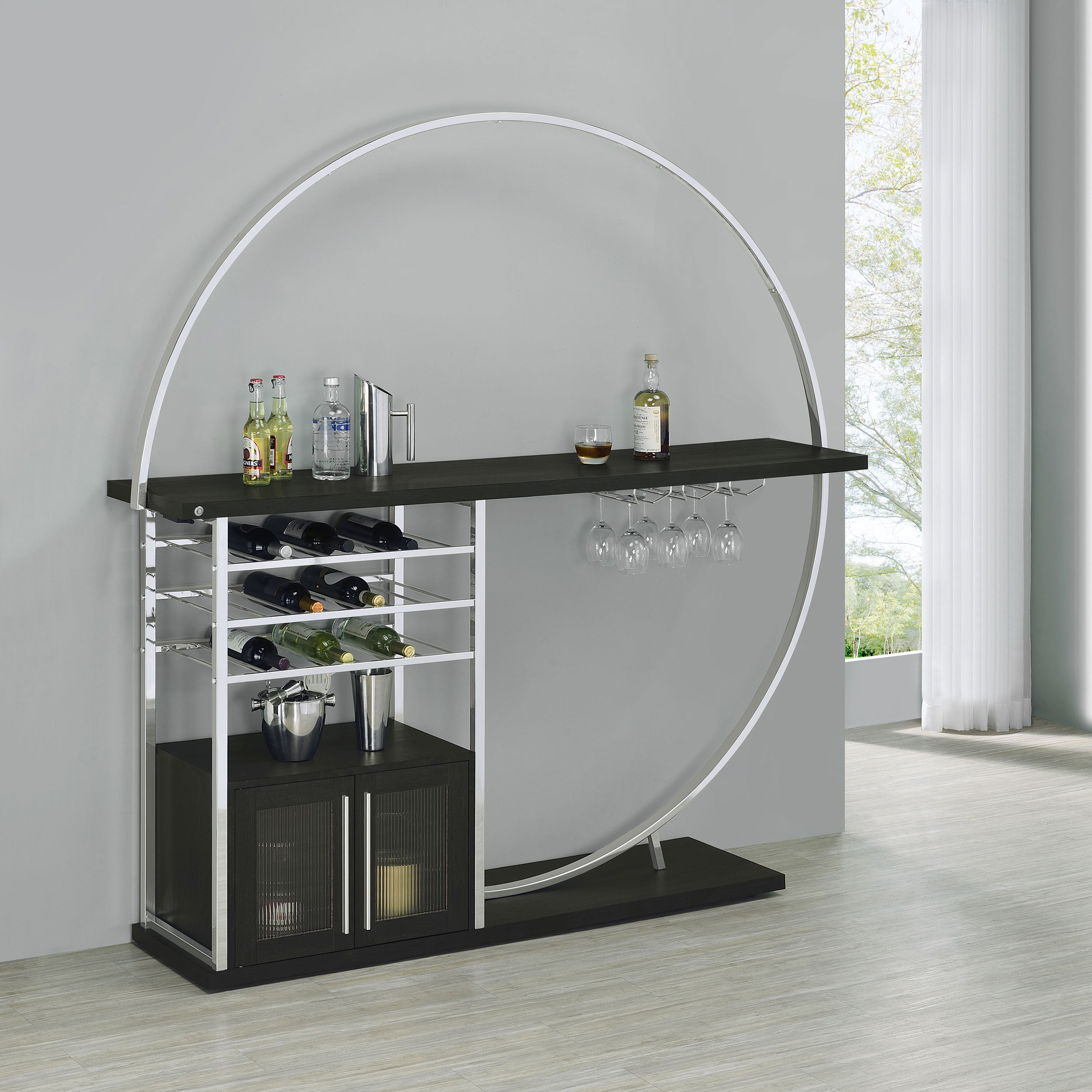 Risley 2-door Circular Led Home Bar Cabinet Dark Charcoal - MyWaynesHome #