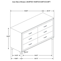 Melody - 6-Drawer Upholstered Dresser