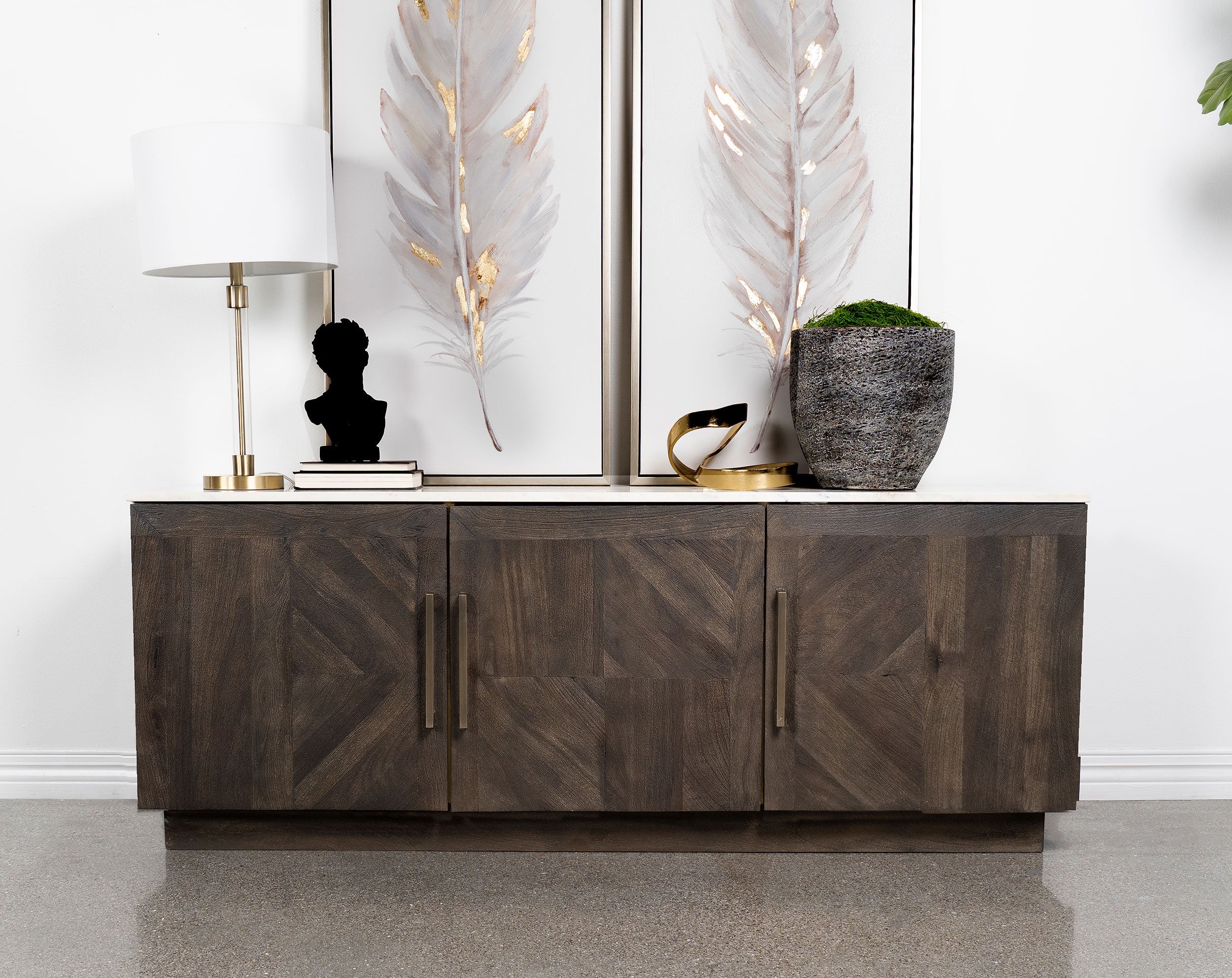 Dennis 3-door Marble Top Sideboard Buffet Tobacco Grey - MyWaynesHome #