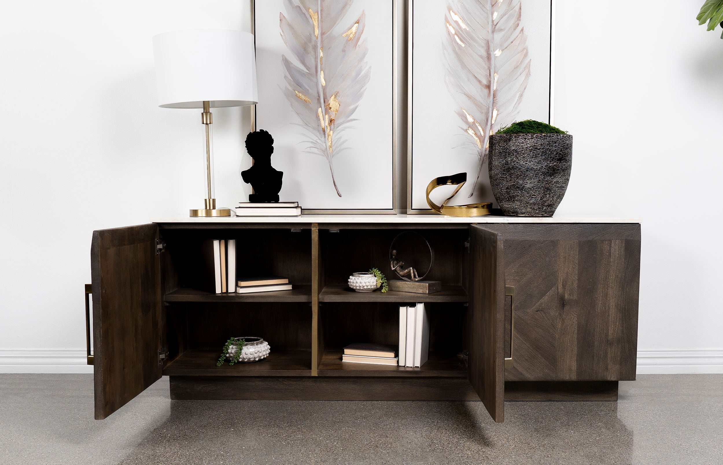 Dennis 3-door Marble Top Sideboard Buffet Tobacco Grey - MyWaynesHome #