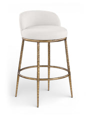Ferro - Performance Fabric Upholstered Bar Stool - Cream / Antique Brass