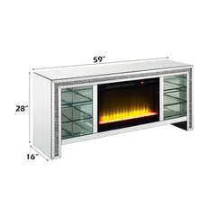 Noralie - 28" TV Stand With Fireplace & LED - Mirrored & Faux Diamonds