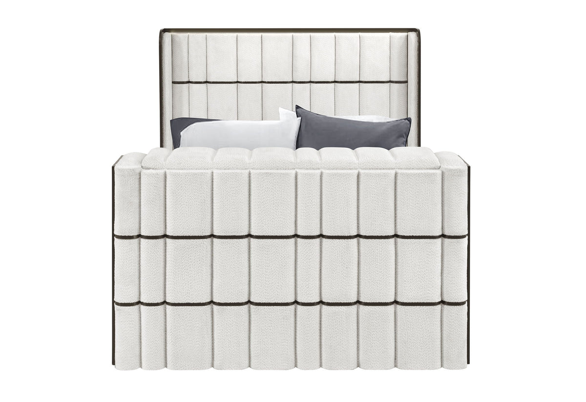 Isabella - Queen Upholstered Bed With LED, TV Lift, Bluetooth Speaker And Firpeplace Crystal - Black / White