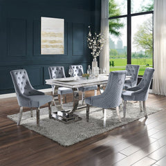 Zander - Dining Table - White Printed Faux Marble Top & Mirrored Silver