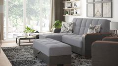 Ottomanson Armada X - Upholstered Convertible Wood Trimmed Ottoman With Storage - Gray/Black PU Polyester
