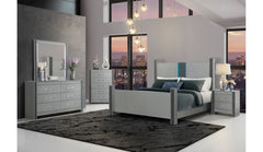 Logan - 4 Piece King Bedroom Set (Bed, Dresser, Mirror, Nightstand) - Silver