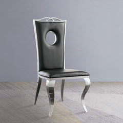 Cyrene - Side Chair (Set of 2) - Black Synthetic Leather & Stainless Steel