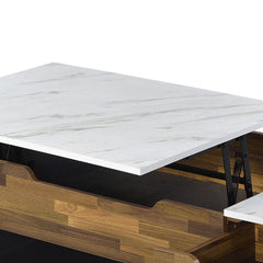 Axel - Coffee Table With Lift Top - White Printed Faux Marble Top, Walnut & Black