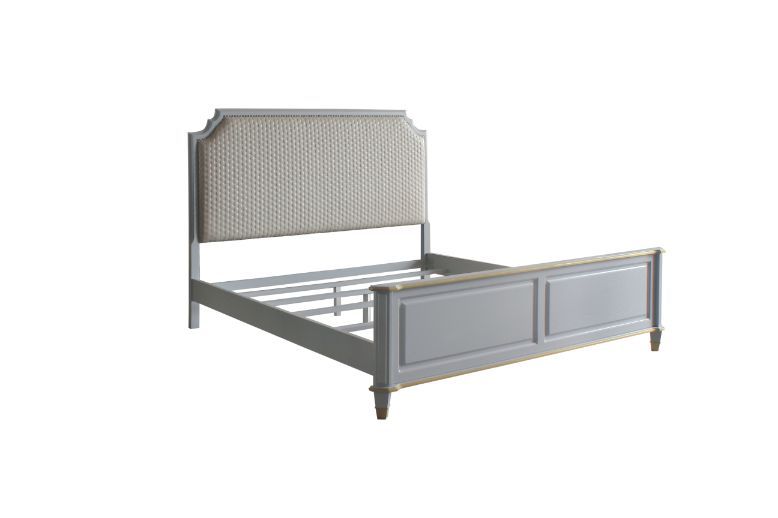 House Marchese - Queen Bed - Two Tone Beige Fabric & Pearl Gray