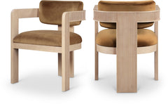 Sacha - Velvet Dining Chair With Natural Base (Set of 2) - Saddle