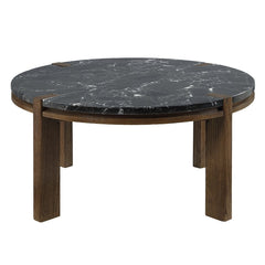 Estella - Coffee Table With Natural Marble Top - Black Top & Walnut