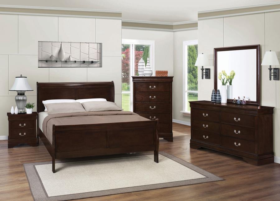 Louis Philippe Brown Queen Bed 4 Pc Set - MyWaynesHome #