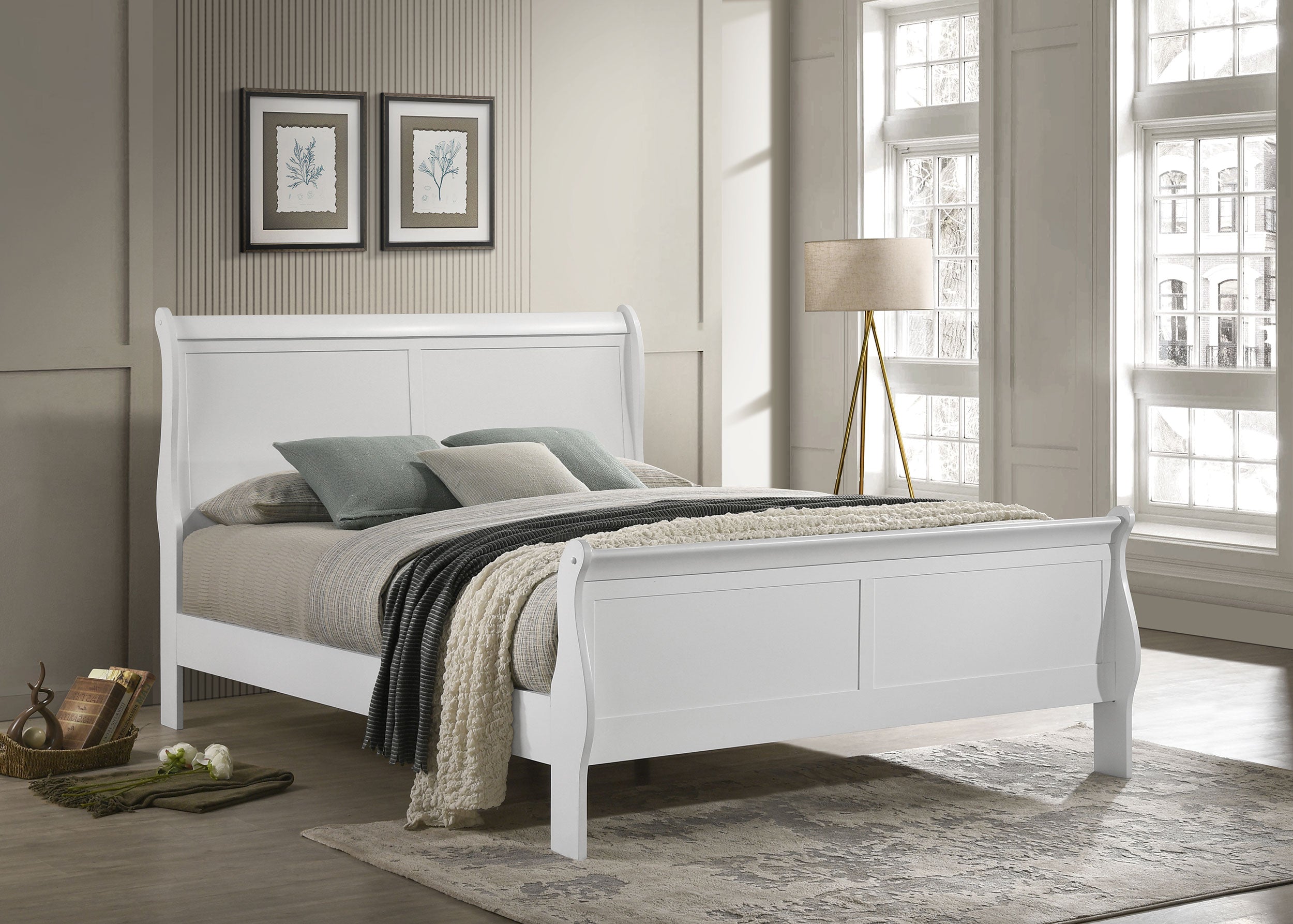 Louis Philippe 47-inch Full Sleigh Panel Bed White - MyWaynesHome #