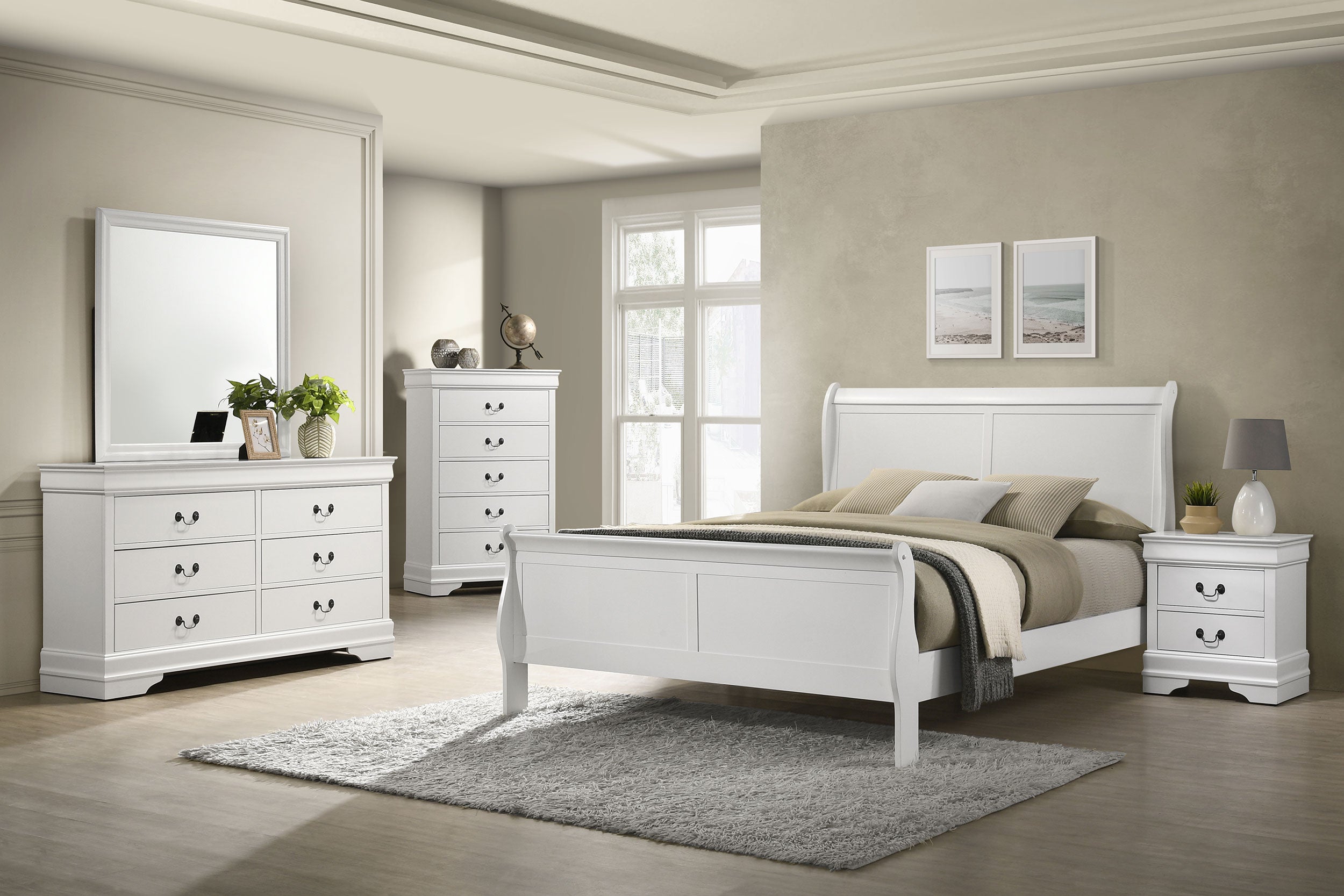 Louis Philippe 47-inch Full Sleigh Panel Bed White - MyWaynesHome #