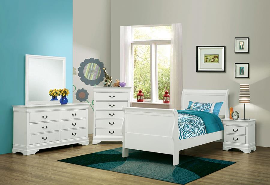 Louis Philippe White Twin Bed 5 Pc Set - MyWaynesHome #