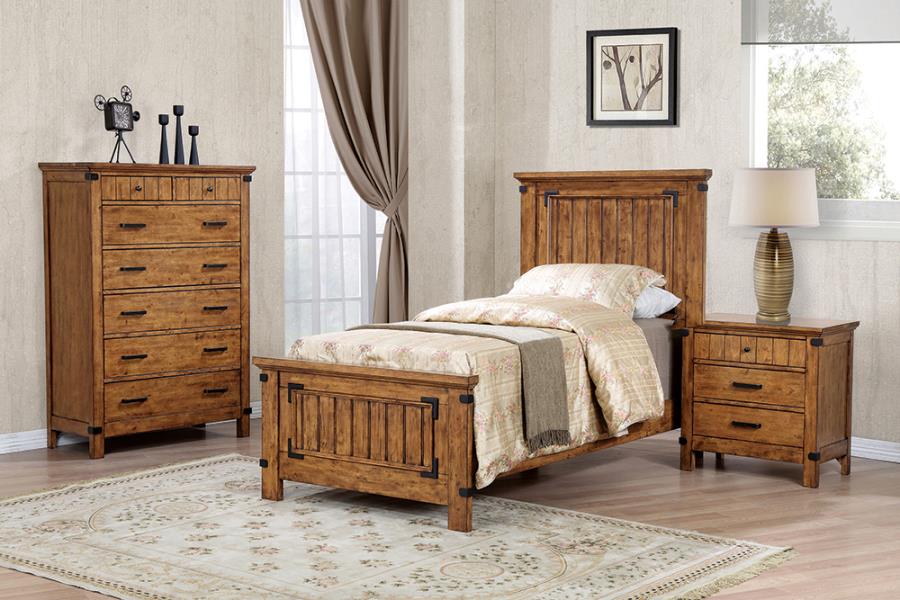 Brenner Brown Twin Bed 4 Pc Set - MyWaynesHome #