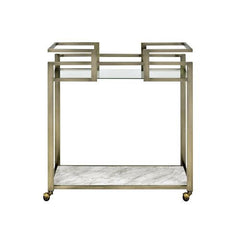 Neilo - Serving Cart - Clear Glass, Faux Marble Top & Wire Brass