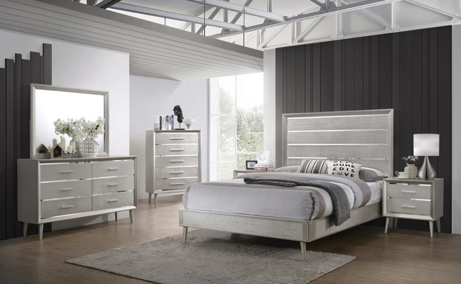 Ramon Silver Eastern King Bed 4 Pc Set - MyWaynesHome #