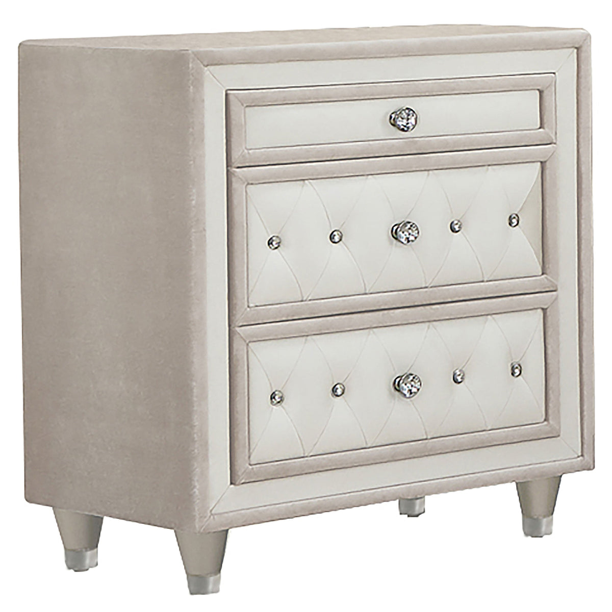 Antonella Upholstered 3-drawer Nightstand Ivory And Camel