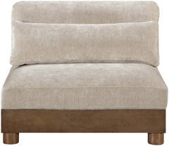 Turin - Chenille Fabric Upholstered Modular Armless Chair - Taupe / Brown Walnut